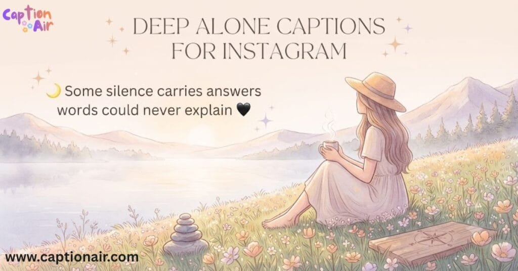 Deep Alone Captions: Woman sitting alone at sunset lost in deep thoughts