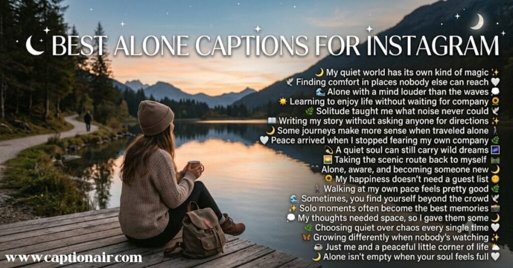 Best Alone Captions: Person sitting alone on a mountain at sunset for Instagram alone captions