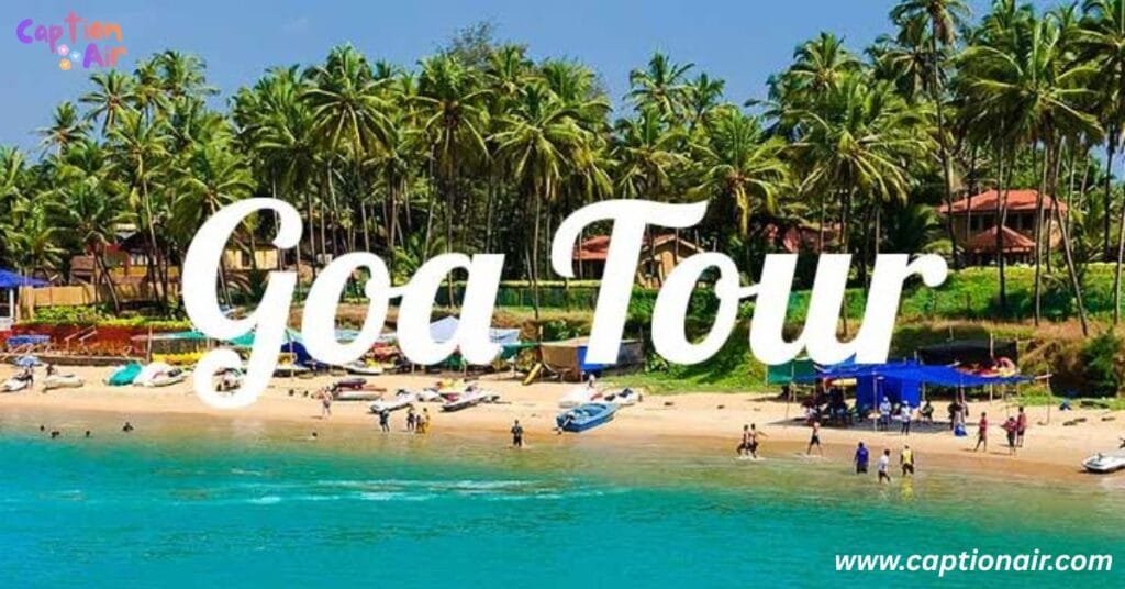 A scenic view of Goa's coastline with palm trees and a vibrant sunset, capturing the essence of a tropical getaway.