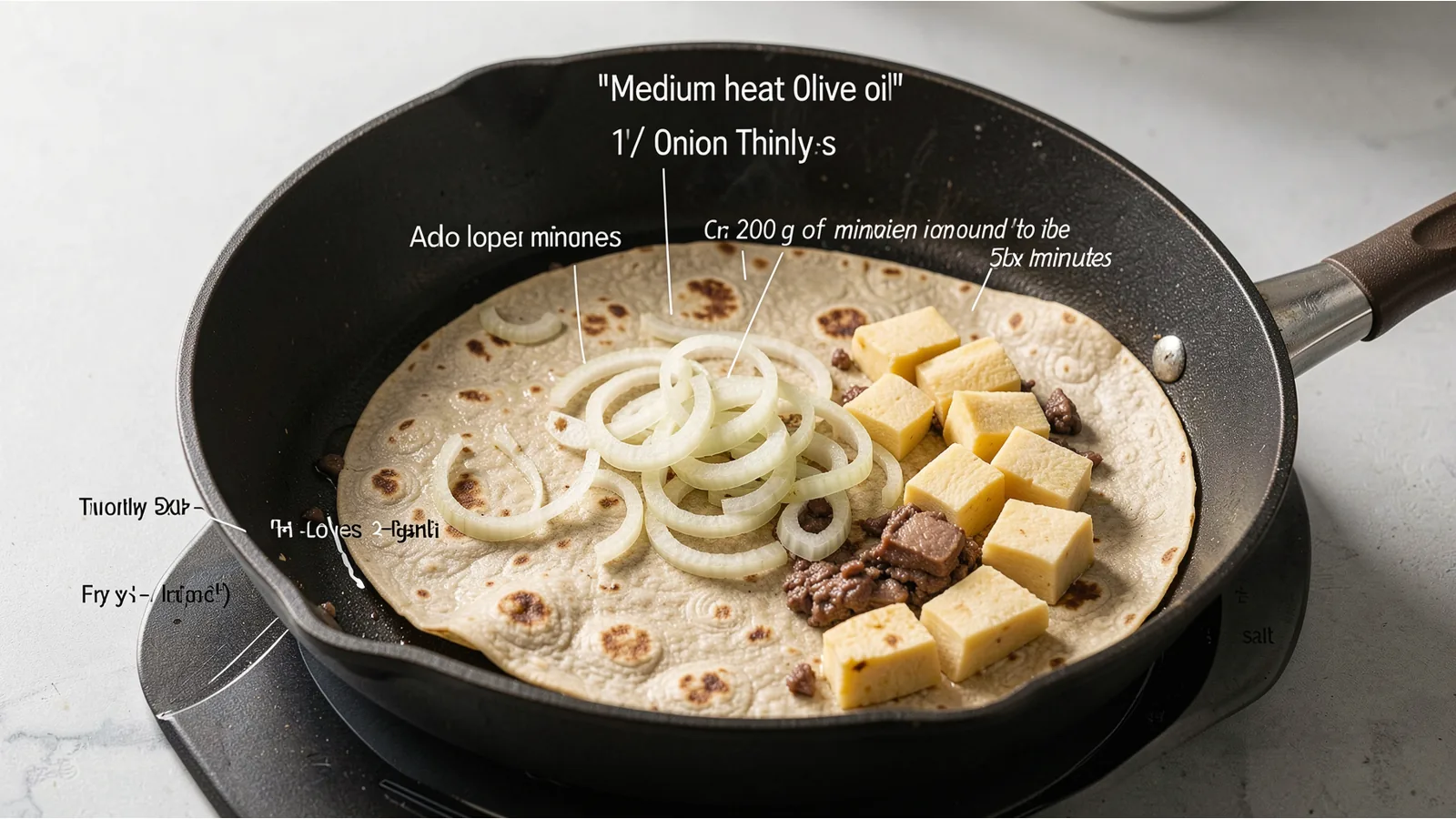 Medium heat Olive oil 1/2 onion Thinly — illustrative visual for this section