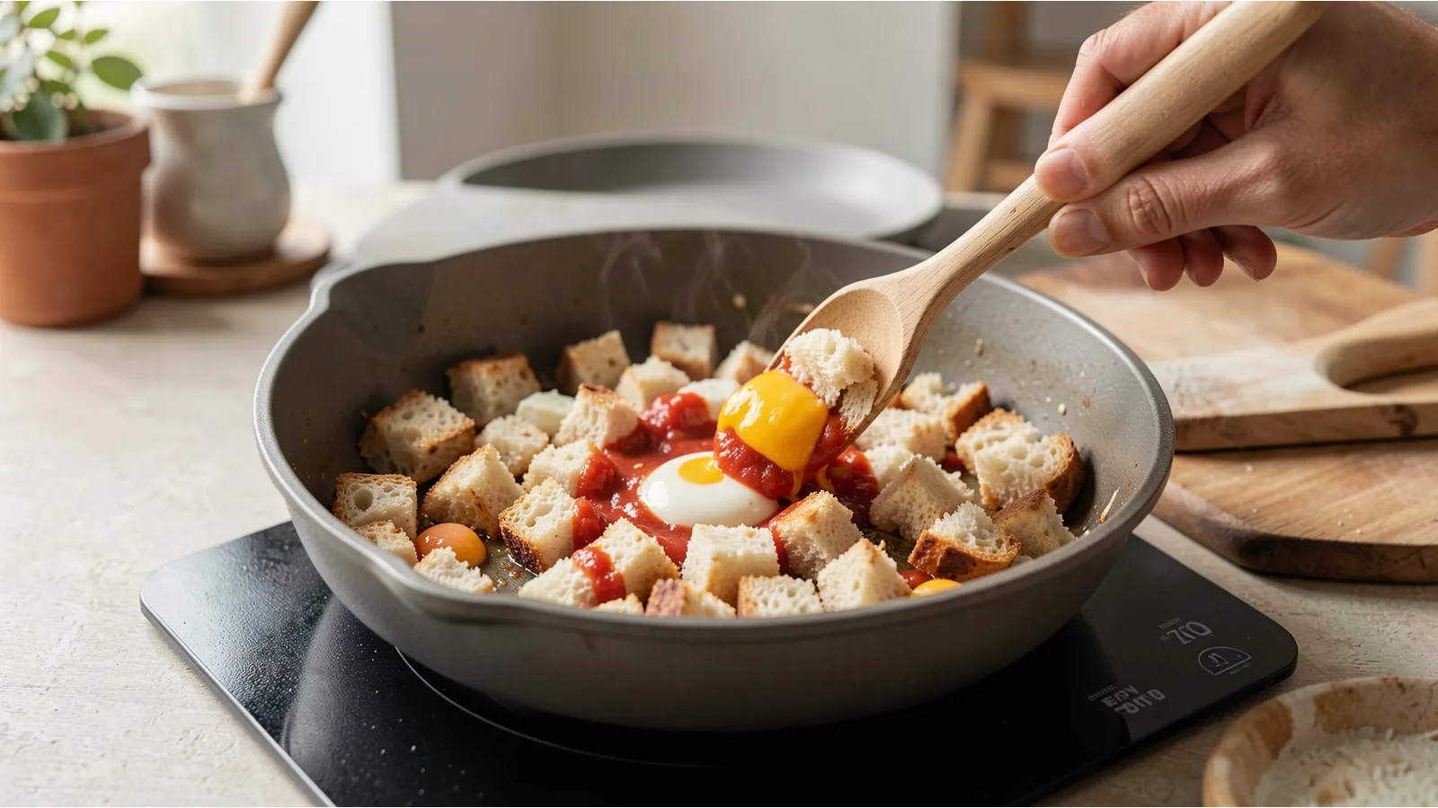 Mix the bread crusts with the egg — illustrative visual for this section